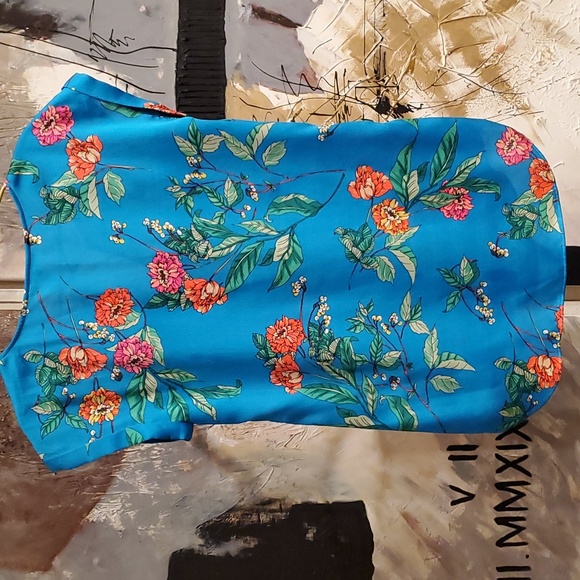 Express Blue Floral Print Vneck Blouse Women S - Picture 2 of 6